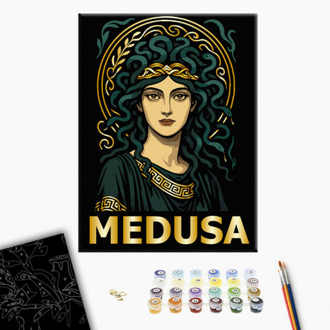 Malowanie po numerach na czarnym płótnie Meduza (RBS1043B)