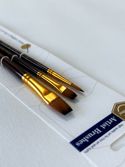 Zestaw profesjonalnych pędzli nylonowych 3 szt. (brązowy ze złotym listkiem) (BR302)