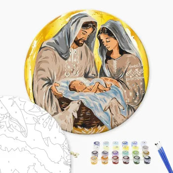 Okrągłe malowanie po numerach Rodzina z Betlejem  ©Karina Zimina (rozmiar L) (RC00081L)