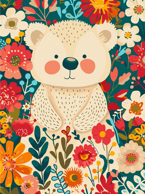 Malowanie po numerach Niedźwiadek w kwiatach (KBS0159)