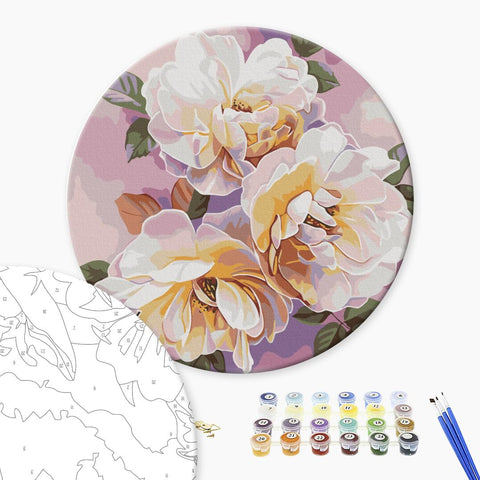 Okrągłe malowanie po numerach Białe róże © Anna Steshenko (RC00076M)