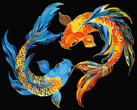 Malowanie po numerach na czarnym płótnie Duet magicznych ryb (BSB0025)