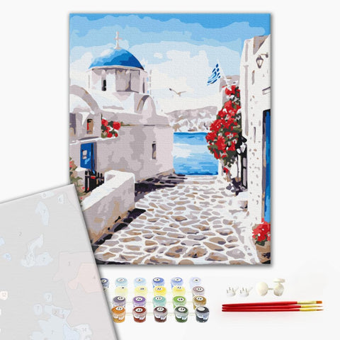 Premium malowanie po numerach Santorini Street. (PBS27704)