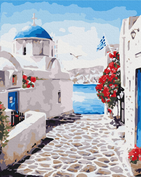 Premium malowanie po numerach Santorini Street. (PBS27704)