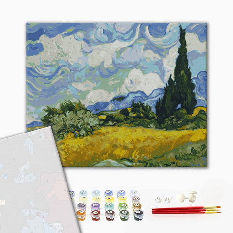 Premium malowanie po numerach Pole z zieloną pszenicą i cyprys. Vincent van Gogh. (PBS415)