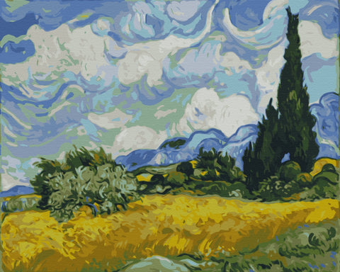 Premium malowanie po numerach Pole z zieloną pszenicą i cyprys. Vincent van Gogh. (PBS415)