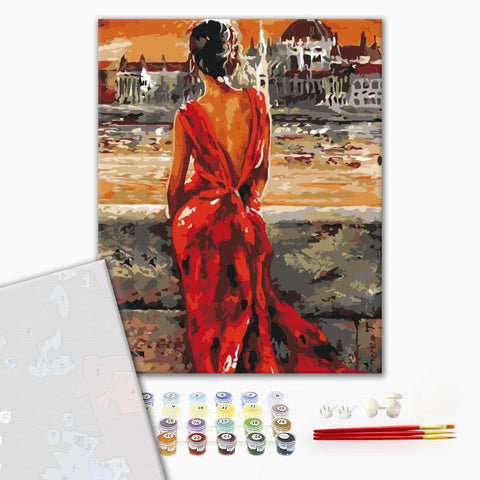 Premium malowanie po numerach Pani w czerwonym (PBS52664)