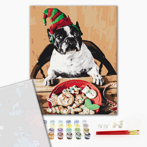 Premium malowanie po numerach Mops pomocnik Santy (PBS52775)