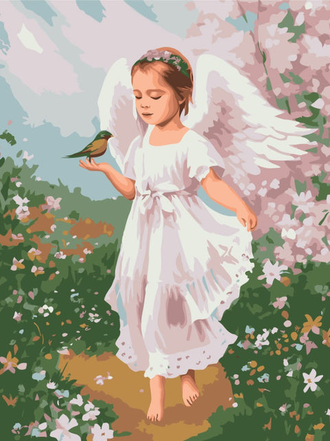 Premium malowanie po numerach Aniołek z ptaszkiem (PBS53707)