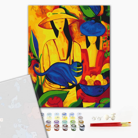 Premium malowanie po numerach Portret kobiety z kotem (PBS51985)