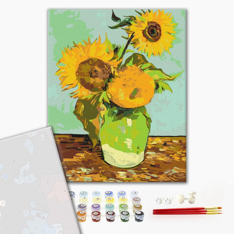 Premium malowanie po numerach "Trzy słoneczniki w wazonie" Vincent Van Gogh (PBS52344)