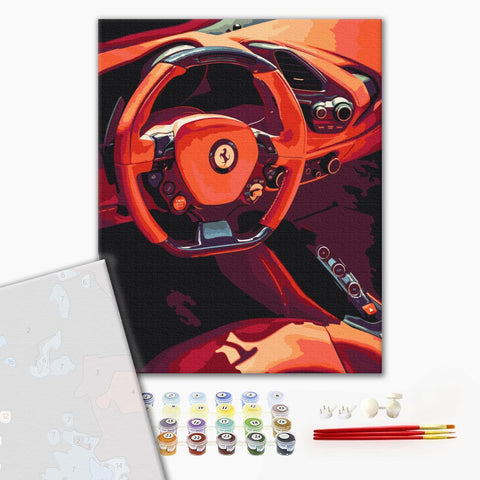 Premium malowanie po numerach Za kierownicą Ferrari. (PBS52464)