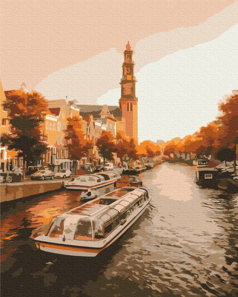 Premium malowanie po numerach Wieczorny spacer Amsterdamem (PBS52616)