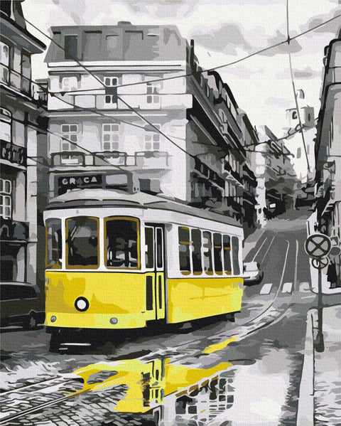 Premium malowanie po numerach Żółty tramwaj (PBS52687)