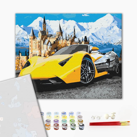 Premium malowanie po numerach Lamborghini przy zamku (PBS28723)