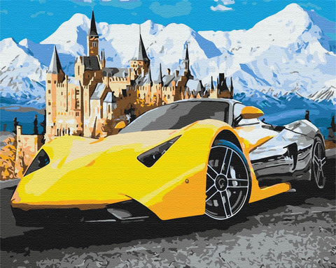 Premium malowanie po numerach Lamborghini przy zamku (PBS28723)