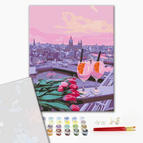 Premium malowanie po numerach Widok na różowy zachód słońca (PBS35681)