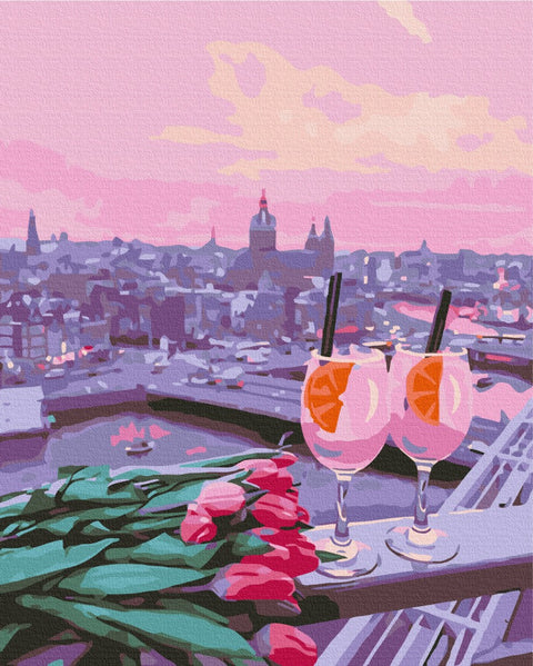 Premium malowanie po numerach Widok na różowy zachód słońca (PBS35681)