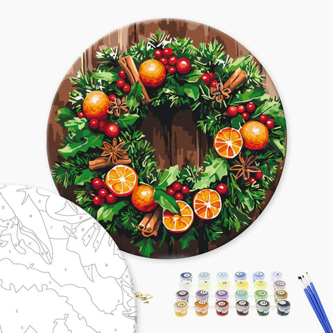 Okrągłe malowanie po numerach Wianek świąteczny (rozmiar L) (RC00098L)