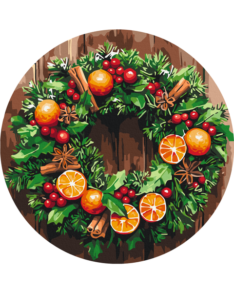 Okrągłe malowanie po numerach Wianek świąteczny (rozmiar L) (RC00098L)