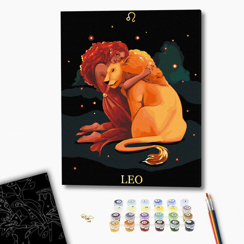 Malowanie po numerach na czarnym płótnie Lew © Solomiya Kovalchuk (BSB0042)