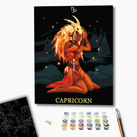 Malowanie po numerach na czarnym płótnie Koziorożec © Solomiya Kovalchuk (BSB0044)