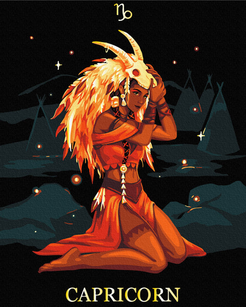 Malowanie po numerach na czarnym płótnie Koziorożec © Solomiya Kovalchuk (BSB0044)