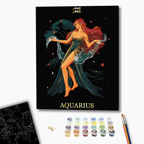 Malowanie po numerach na czarnym płótnie Aquarius © Solomiya Kovalchuk (BSB0043)