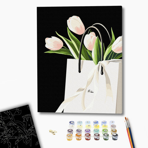 Malowanie po numerach na czarnym płótnie Delikatny prezent (BSB0047)