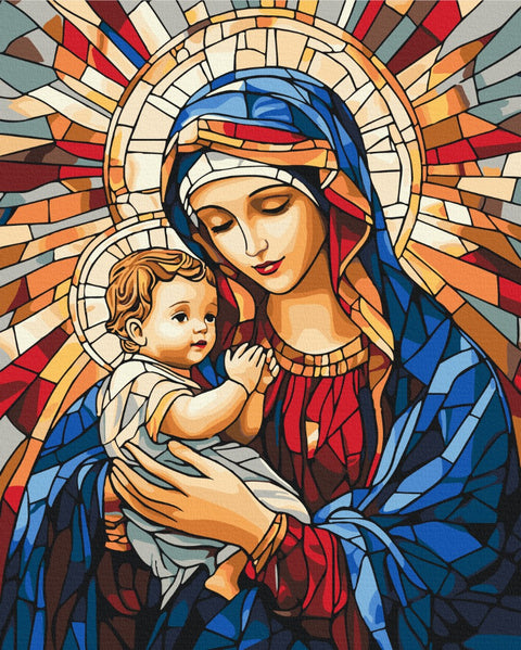 Premium malowanie po numerach Matka Boża z Dzieciątkiem (PBS54325)