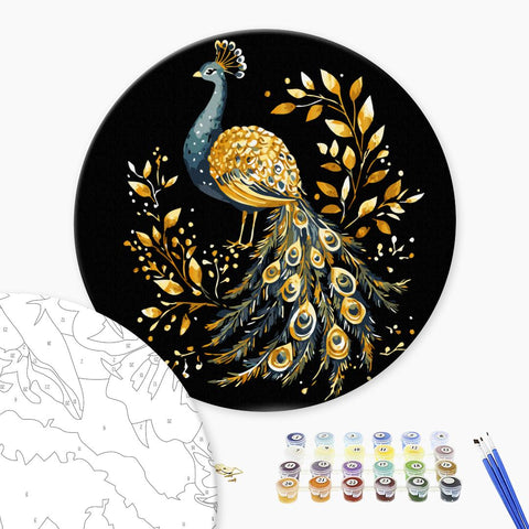 Okrągłe malowanie po numerach na czarnym płótnie Paw (rozmiar M)(RCB00114M)