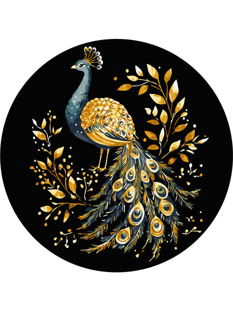 Okrągłe malowanie po numerach na czarnym płótnie Paw (rozmiar M)(RCB00114M)