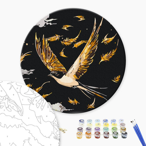 Okrągłe malowanie po numerach na czarnym płótnie Złoty lot (rozmiar L) (RCB00115L)