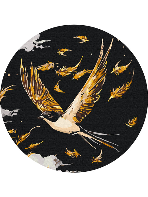 Okrągłe malowanie po numerach na czarnym płótnie Złoty lot (rozmiar L) (RCB00115L)