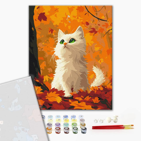 Premium malowanie po numerach Kotek w opadłych liściach (PBS54180)