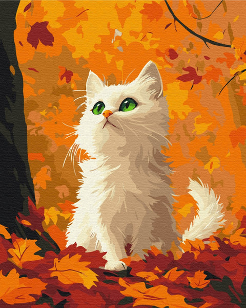 Premium malowanie po numerach Kotek w opadłych liściach (PBS54180)