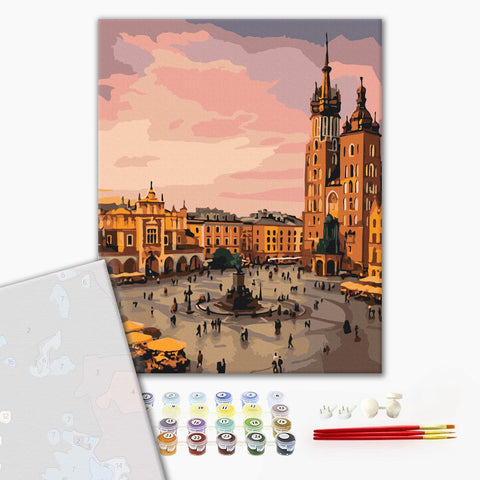 Premium malowanie po numerach Serce Krakowa o zachodzie słońca (PBS54544)