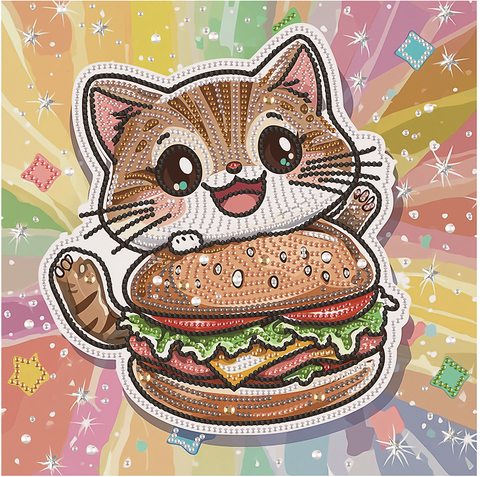 Haft diamentowy Kociak z hamburgerem (DBS52207)
