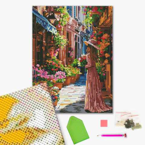 Haft diamentowy Dziewczyna na kwiecistej ulicy (DBS54005)