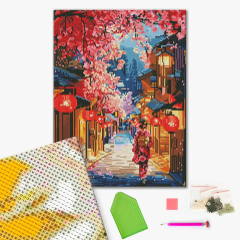 Haft diamentowy Ulica w sakurze (DBS54006)