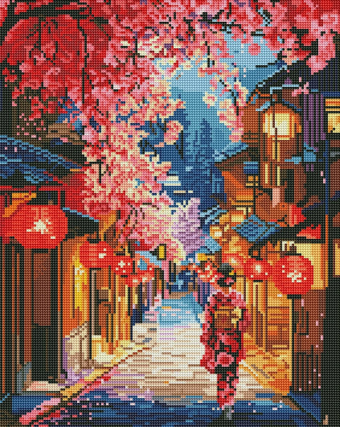 Haft diamentowy Ulica w sakurze (DBS54006)