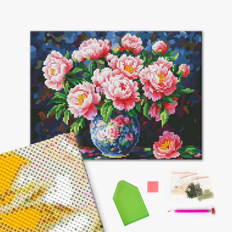 Haft diamentowy Bukiet piwonii w wazonie (DBS54209)