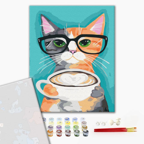 Premium malowanie po numerach Kot i kawa (PBS22698)