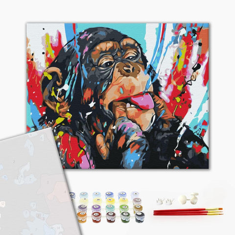 Premium malowanie po numerach Kolorowy szympans. (PBS51960)