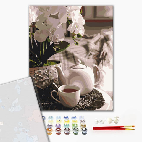Premium malowanie po numerach Herbaciana impreza w orchidei (PBS51831)