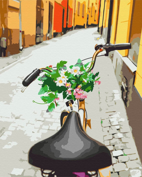 Premium malowanie po numerach Spacer rowerem w starym miastu (PBS52583)