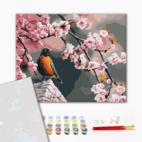 Premium malowanie po numerach Snegir i sakura. (PBS52216)