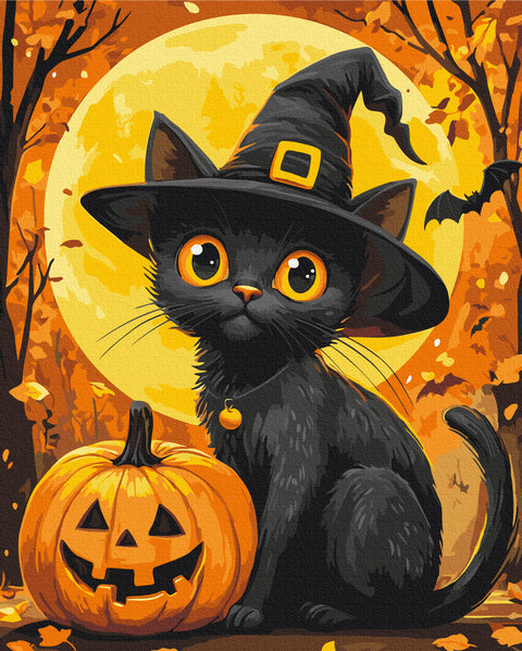 Premium malowanie po numerach Halloween kot (PBS54186)