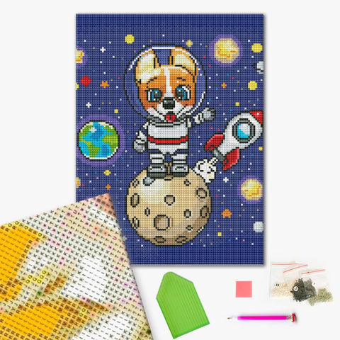Haft diamentowy Corgi w kosmosie (DRBS0099)