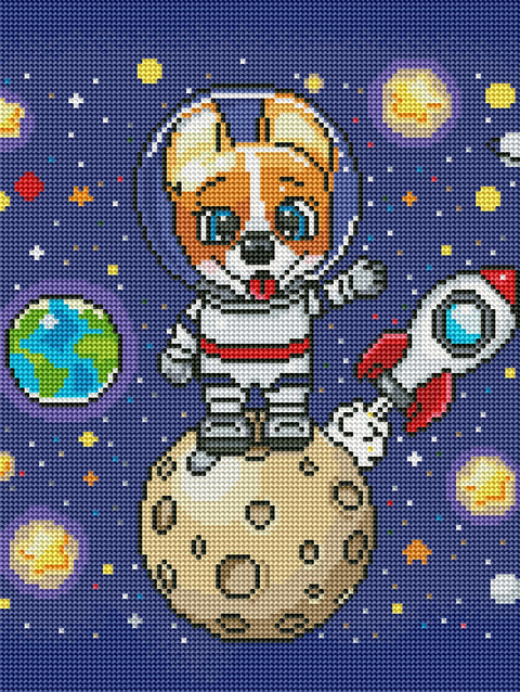 Haft diamentowy Corgi w kosmosie (DRBS0099)